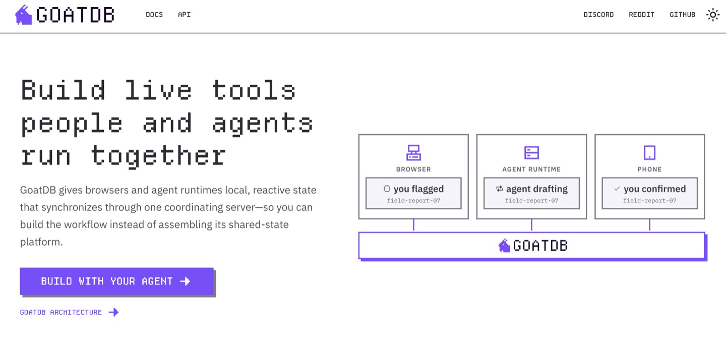 GoatDB, a real-time distributed database, using Pixelarticons on its site